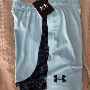 Under Armour Men's Light Blue Athletic Shorts with Navy Accent